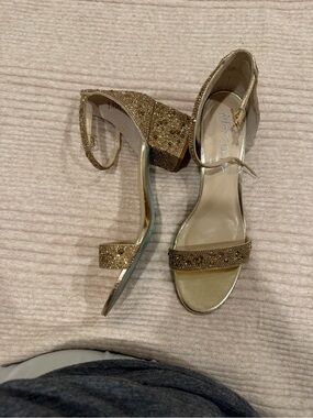 Betsey Johnson Gold Glitter Block Heel Sandals